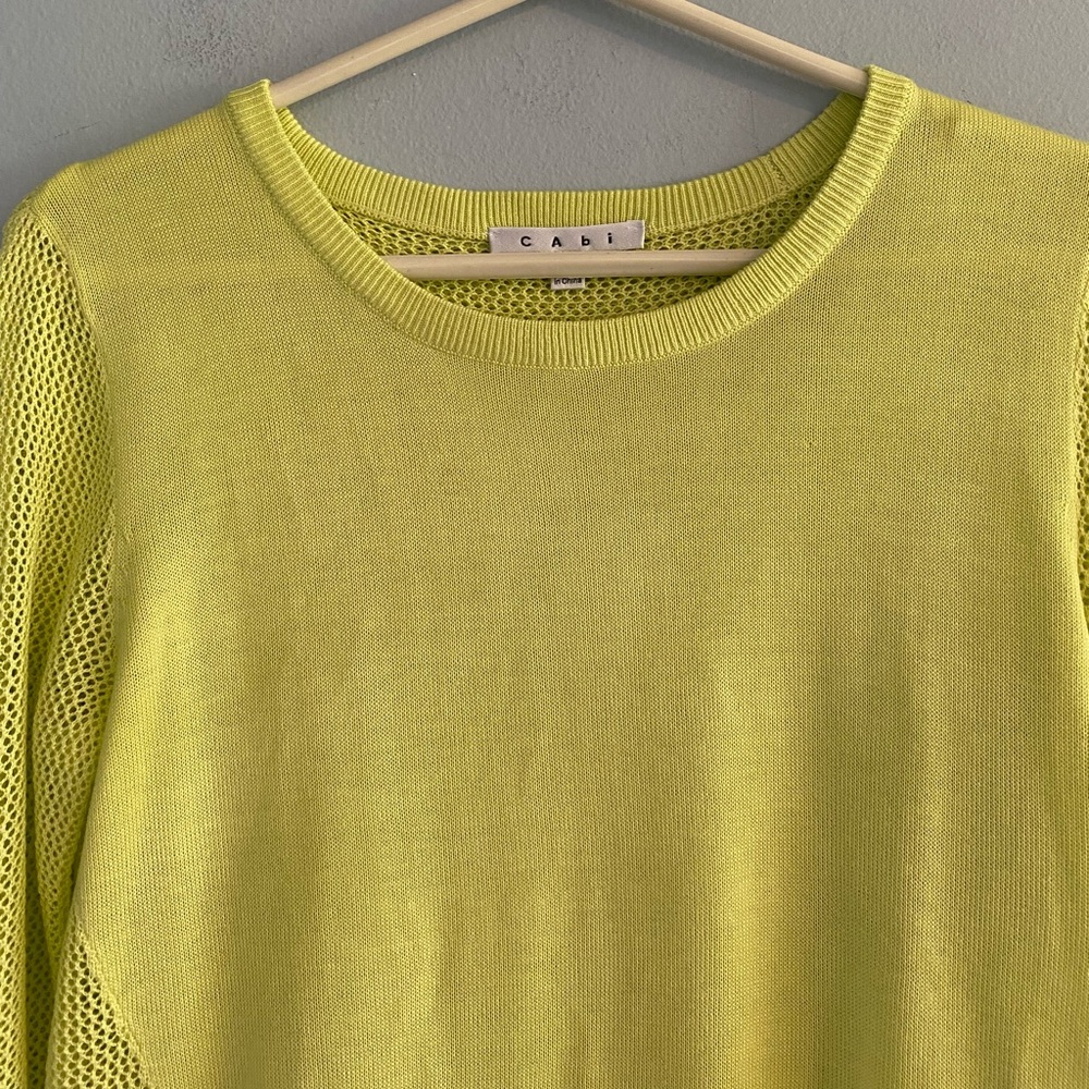 Cabi Split Back Open Knit Pullover Neon Lemon Lim… - image 3